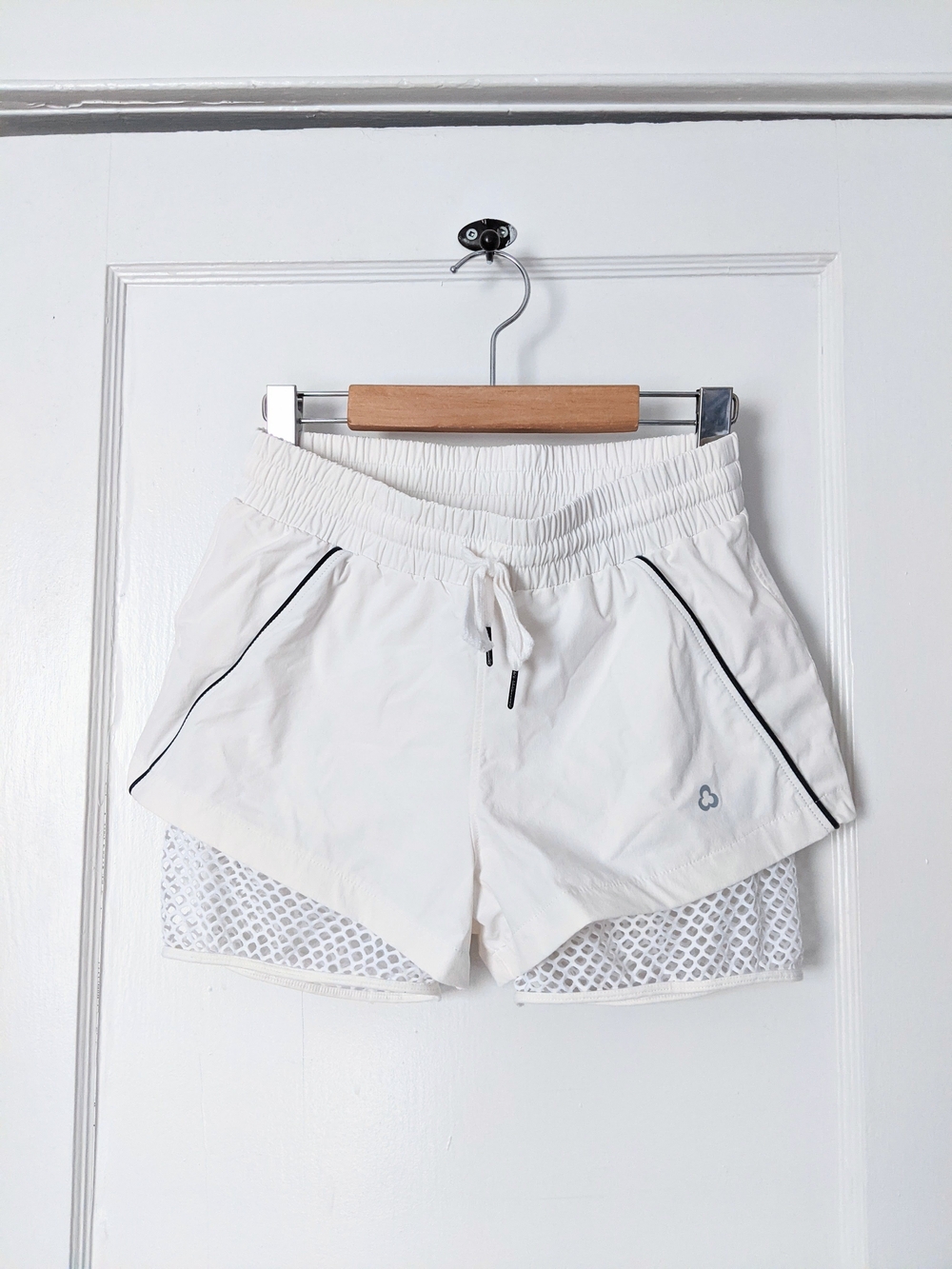 Titika White Athletic Layered Mesh Shorts with Contrast Piping